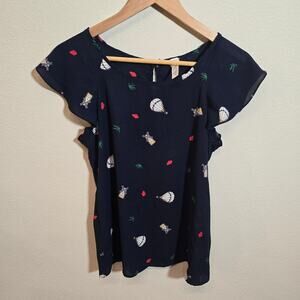 Westmoon Navy Blouse Ruffles Sleeves Sz Small